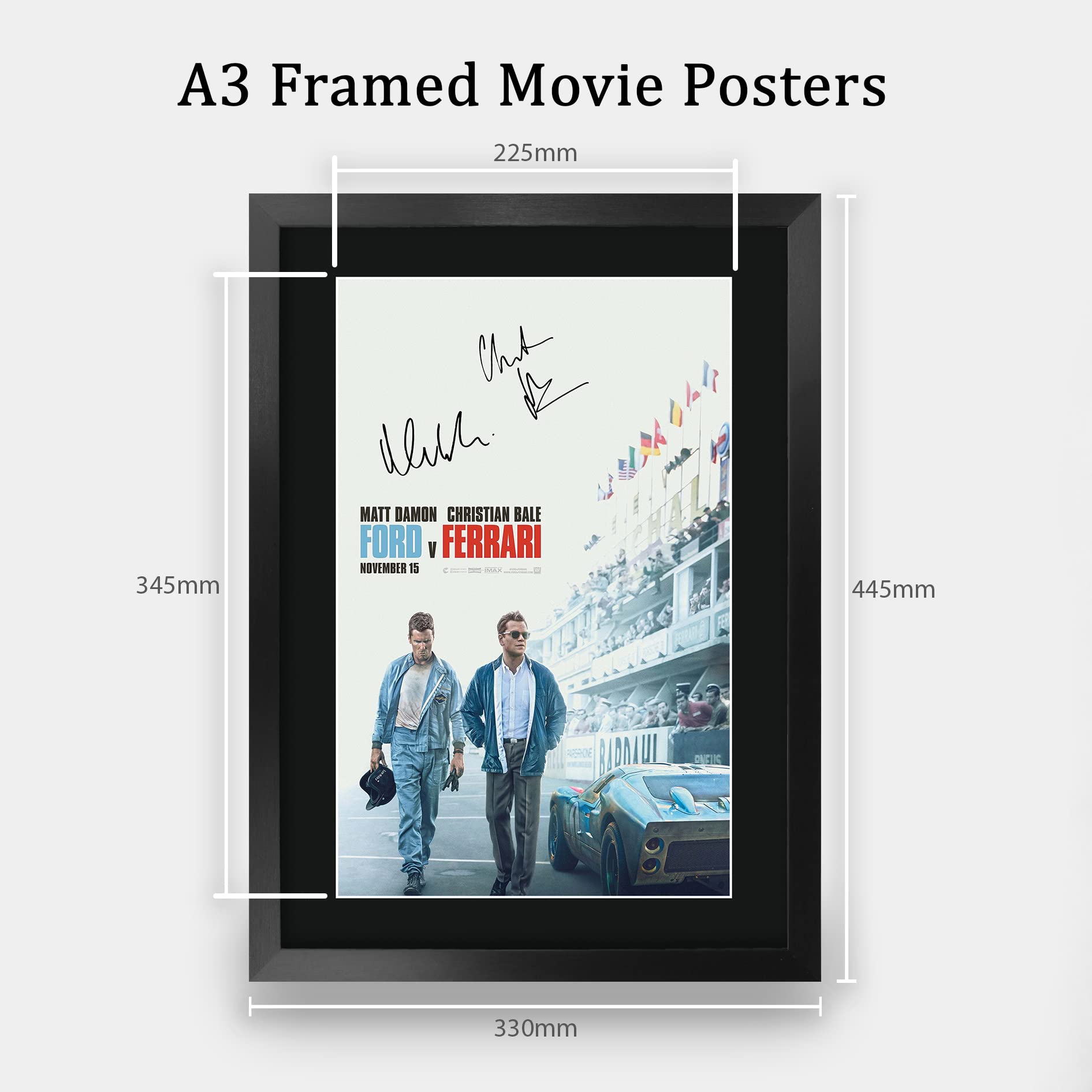 HWC Trading FR A3 Ford v Ferrari Mat Damon Christian Bale Gifts Printed Poster Signed Autograph Picture for Movie Memorabilia Fans - Image 2