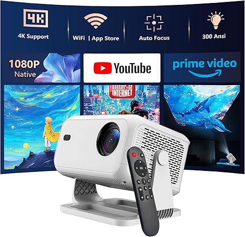 Aplicaciones integradas Proyector 1080P FHD 4K, proyector inteligente con WiFi 6 y Bluetooth, Keystone automático, altavoz estéreo, compatible con