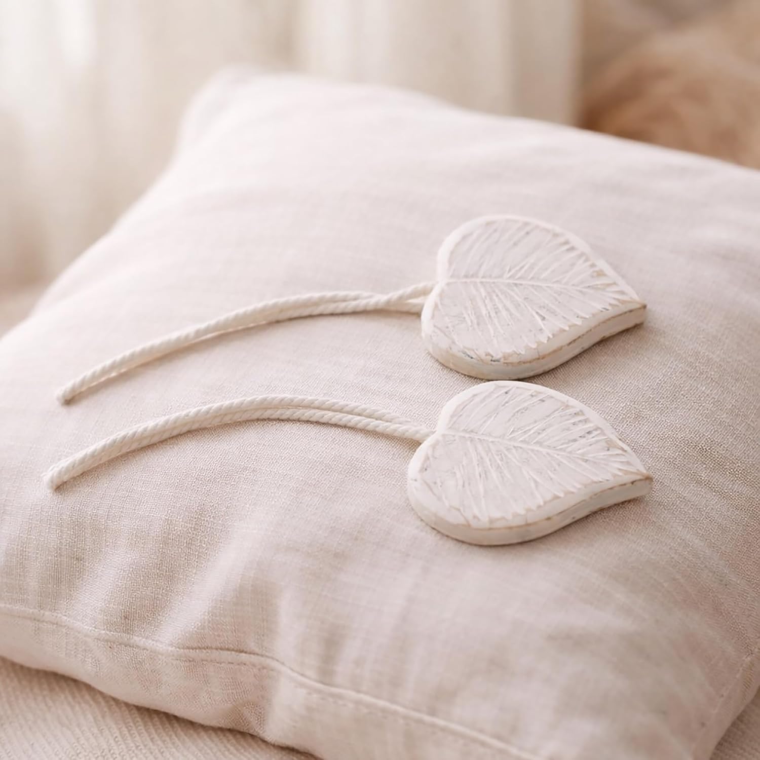Set of 2 Magnetic Wooden Heart Curtain Tiebacks – Easy to Use, No Installation Needed – White