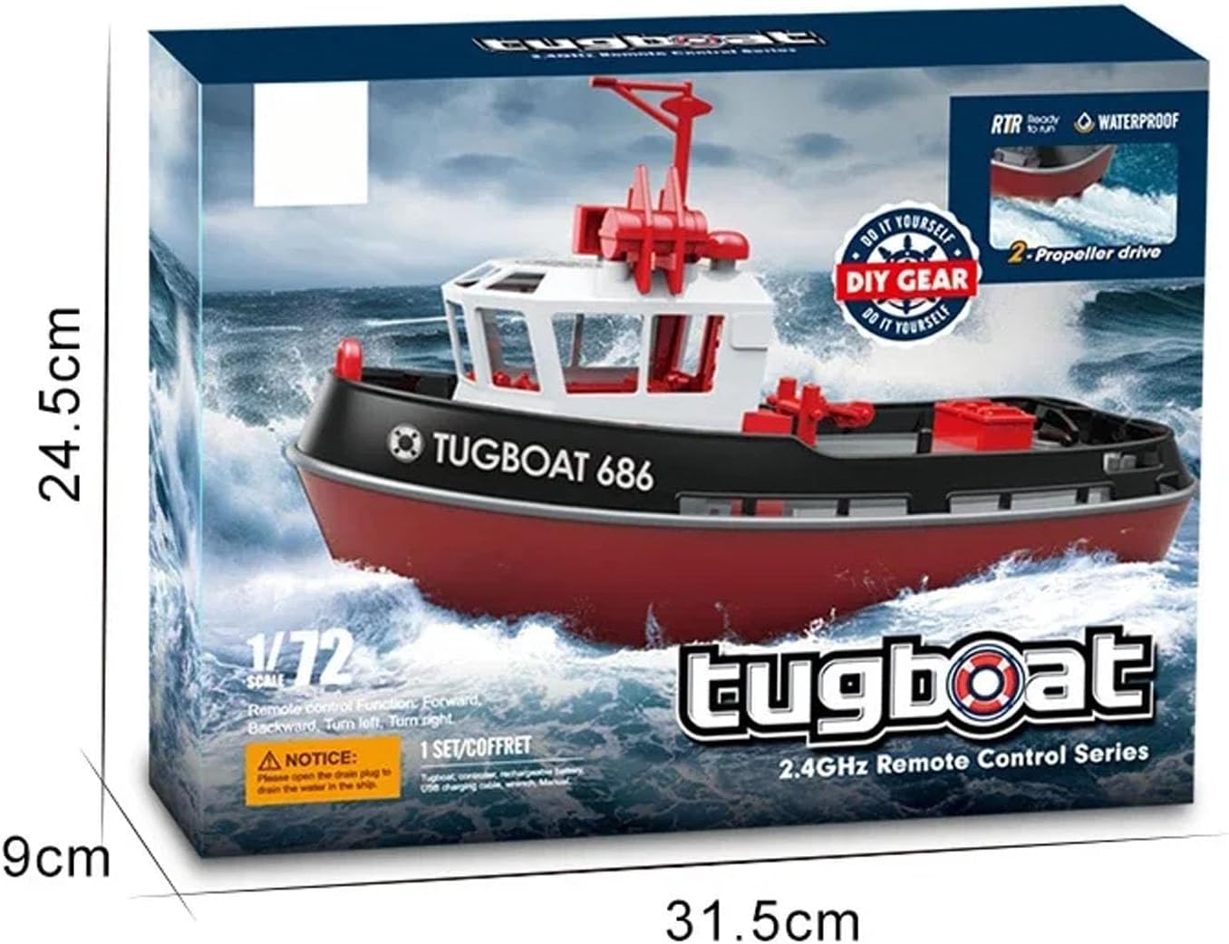 TOUCAN RC HOBBY Heng Long 1/72 RC Tugboat 2.4G Long Range Wireless Remote Control Tugboat Model for 14 yr