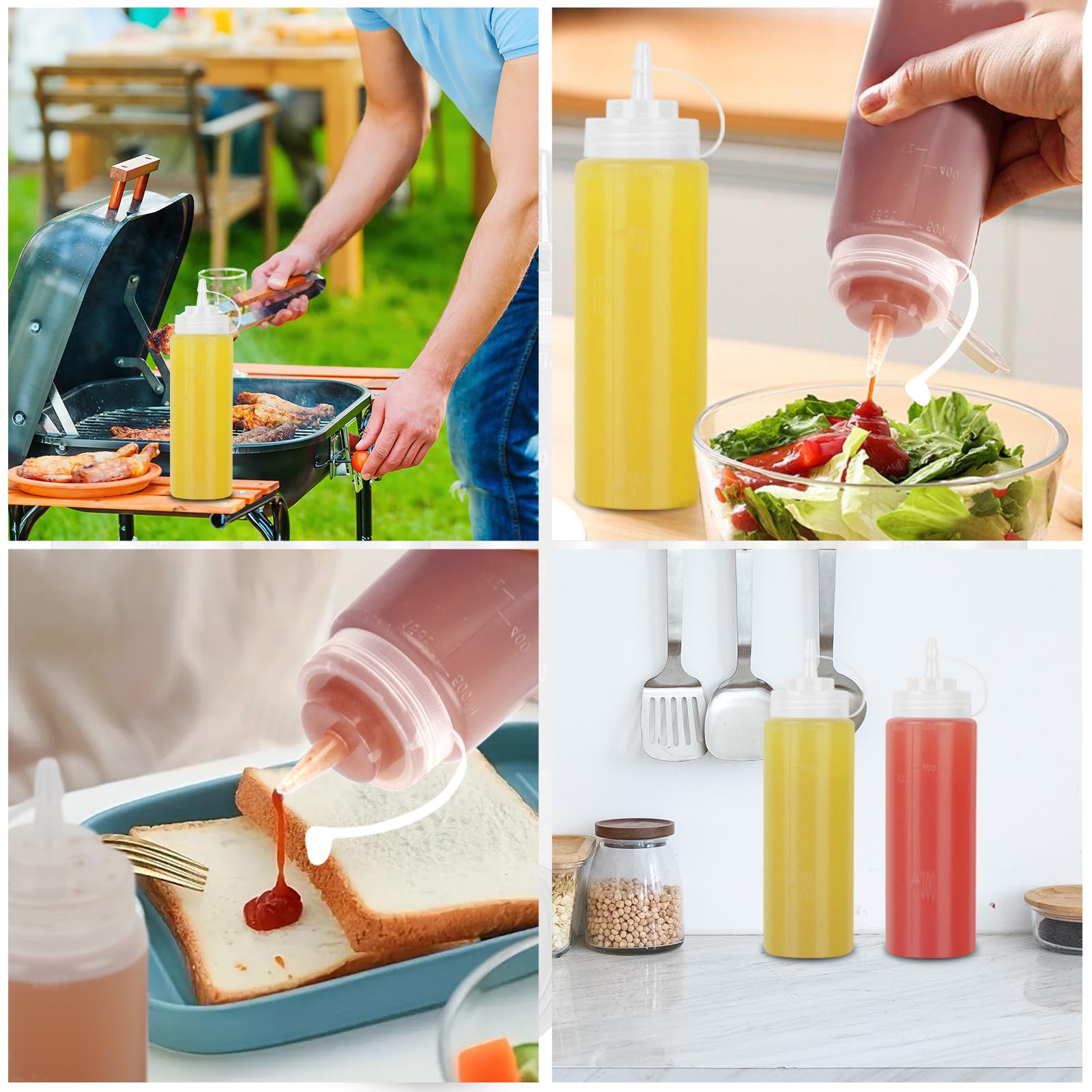 Squeeze - Bottiglia di salsa, 6 pezzi, 500 ml, in plastica, 16 oz con cappucci, senza BPA, senza perdite, per pittura, cottura, ketchup, salsa piccante, olio d'oliva, bottiglia per spezie