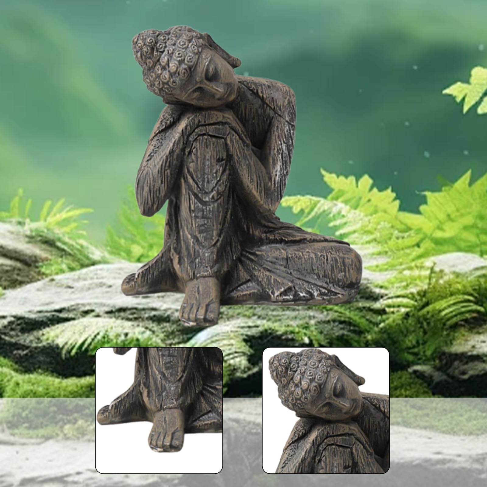 Fenteer Sleeping Statues Ornament Figurine, Garden Buddha Statue Sculpture Indoor/Outdoor Decor for Home,Patio,Deck,Porch Garden decor