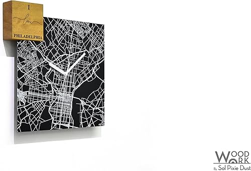 Miniatura 3 de Modern Wall Clock - Black Aluminum with Silver Fiber Laser Engraving - Square - Contemporary Design - Personalized City Map - Home Town - Location -