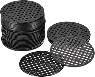 MECCANIXITY 30 Pcs Flower Pot Hole Mesh Pad 2.2" Invisible Rigid Round Plastic Bottom Grid Drainage Screens Prevent Soil Loss for Flower Plant, Bonsai (Black)