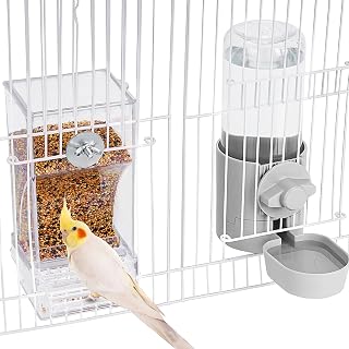 No Mess Bird Feeder Water Dispenser Set, Bird Feeder for Cage, Cage Accessories for Cockatiels, Finches, Budgies and Canaries