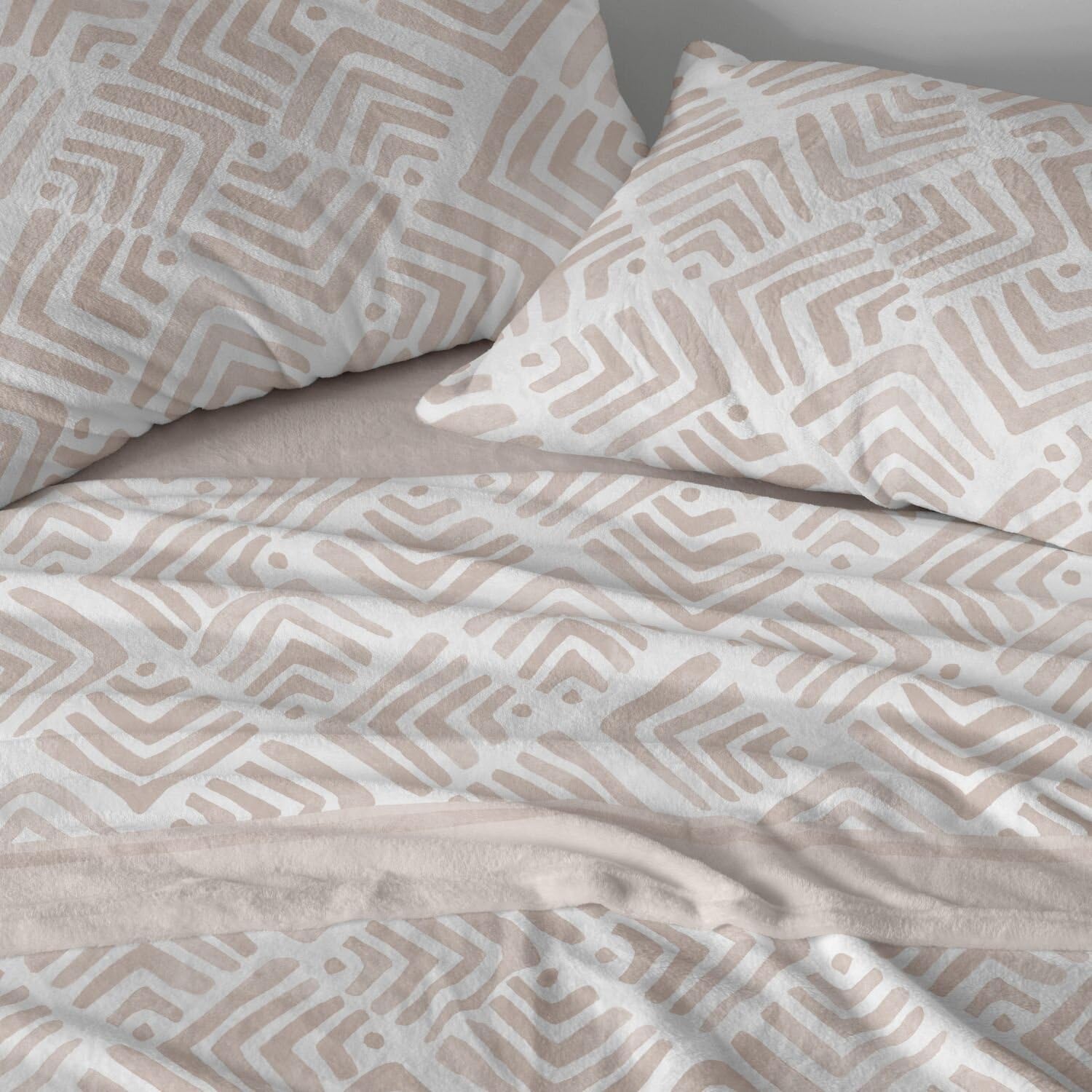 Burrito Blanco | Coral Sheets | Bed 105 cm | Geometric Print, Earth Tones | Fitted Sheet, Pillowcase, Flat Sheet Set | 3 Count | Ancho de 105 cm