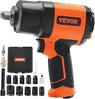 VEVOR 1/2 Inch Air Impact Wrench 1400 ft-lbs Torque Lightweight 4.6 lbs w/11-Pc CR-V Socket Set & Case