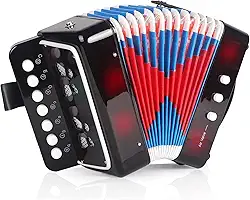 Lotkey Acordeão infantil de 7 chaves, 3 mini acordeões de baixo, design portátil leve e durável para estudantes, crianças, iniciantes na prática (preto)