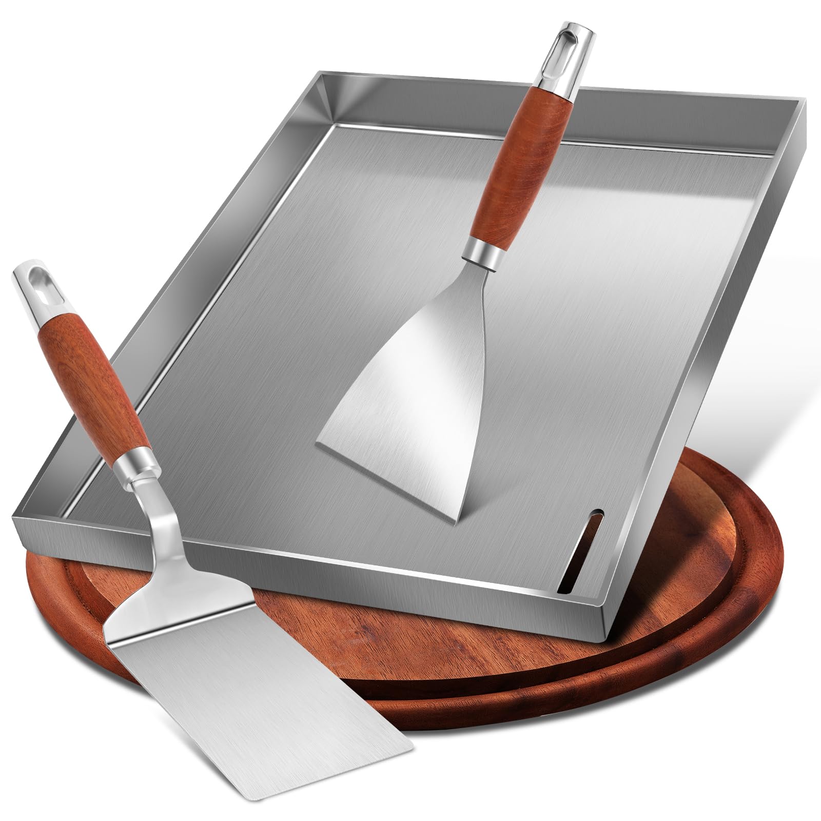 Set Plancha Premium con spatola per barbecue, 30 x 40 cm, in acciaio inox, universale, per barbecue a gas e barbecue a carbone, in acciaio inox, 4 mm