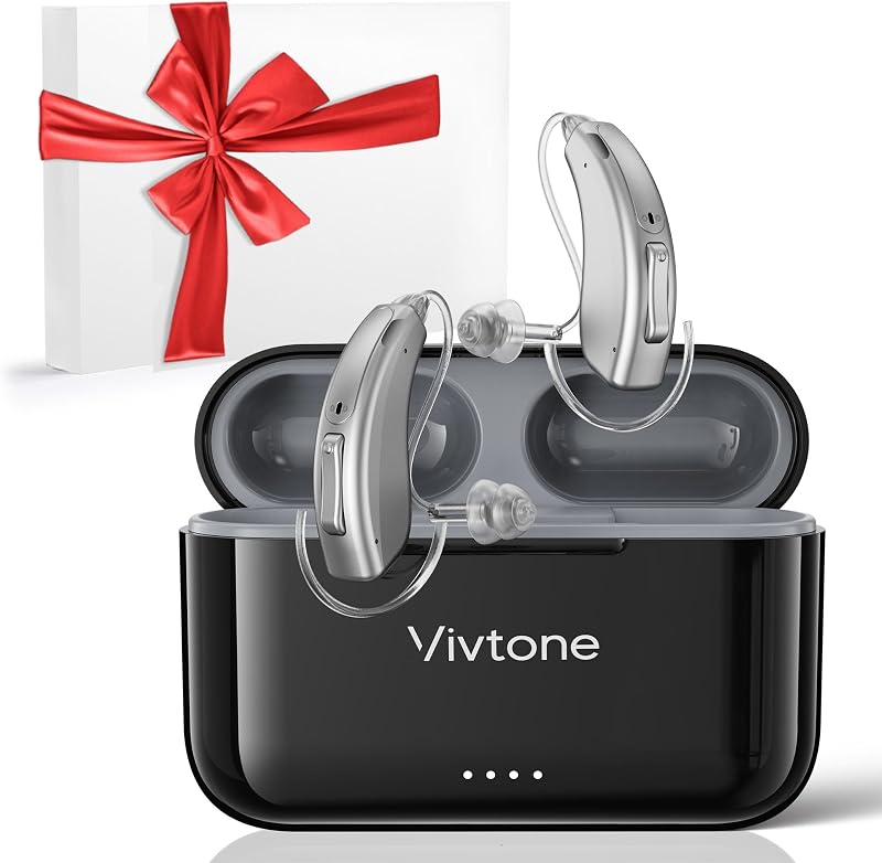 Vivtone Rechargeable Hearing Aids for Seniors Adults, Advanced Multi Channel Digital BTE Hearing Assist, with Recycle Charging Case for 125 Hrs Backup Power, Auto-On/Off, Pair, Lucid508