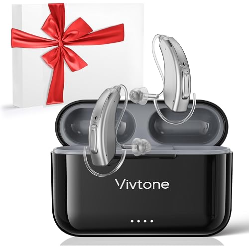 Vivtone Rechargeable Hearing Aids for Seniors Adults, Advanced Multi Channel Digital BTE Hearing Assist, with Recycle Charging Case for 125 Hrs Backup Power, Auto-On/Off, Pair, Lucid508
