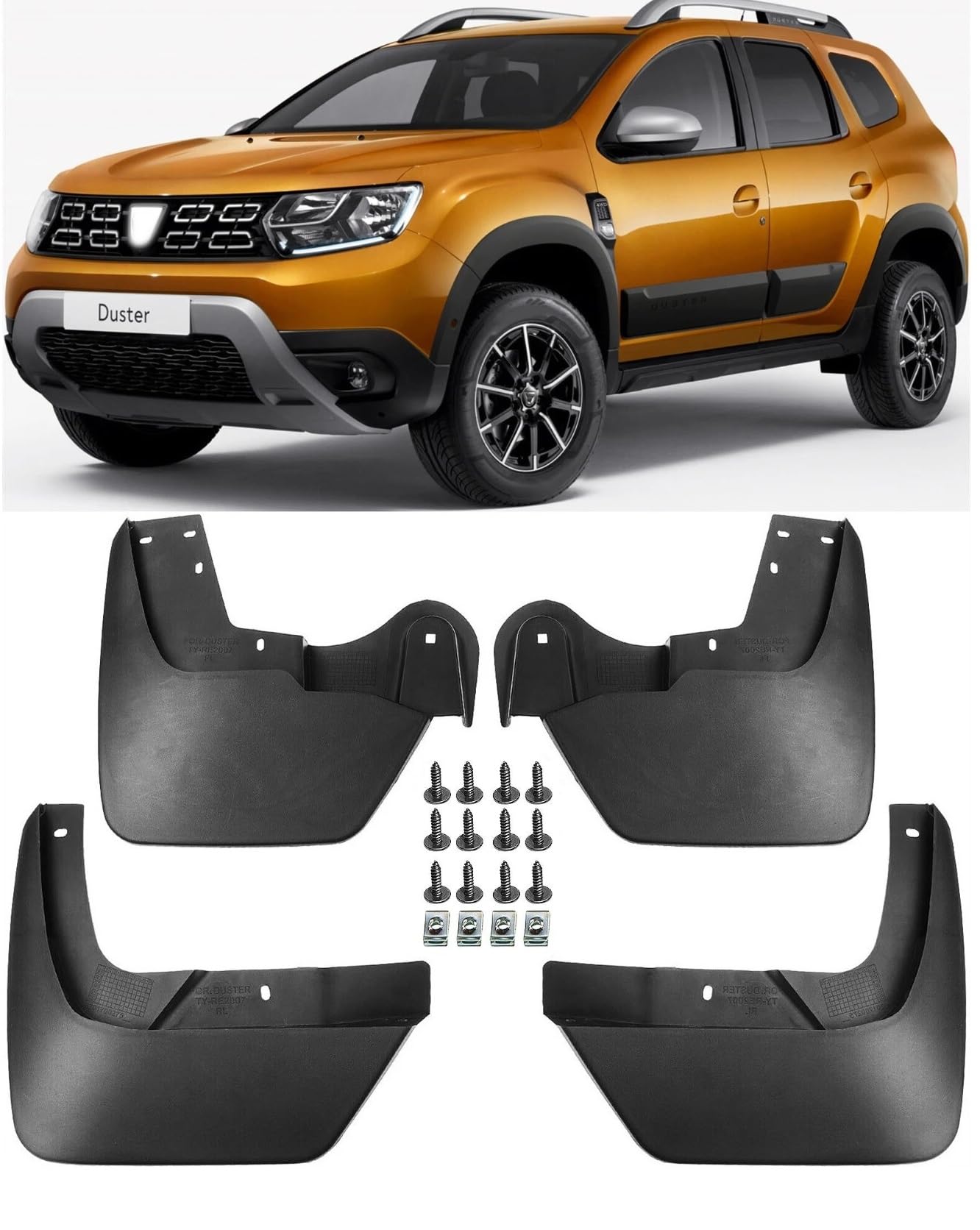 4 Paraspruzzi in Gomma Nera Anteriori + Posteriori per Dacia Duster 2 2018-2024