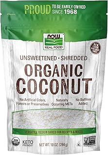 NOW Foods, Organic Coconut, Unsweetened and Shredded, No Added Colors, Flavors or Preservatives, 10-Ounce (Packaging May V...