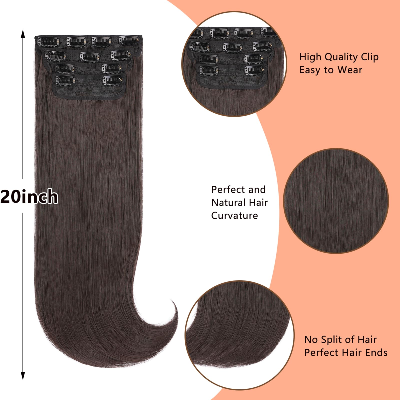 Mscat Clip-in Hair Extensions - 4pcs Synthetic Thick Long Straight Layered Hair Extensions - Invisible Lace Weft - 20 Inch (56#) - Image 3