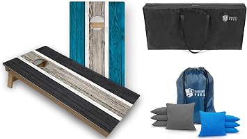 Tailgating Pros Striped Tournament Grade Cornhole Board Set w/LED Rings- Includes 4x2 Regulation Boards, Ring Lights, Bean Bags, and Carrying Cases