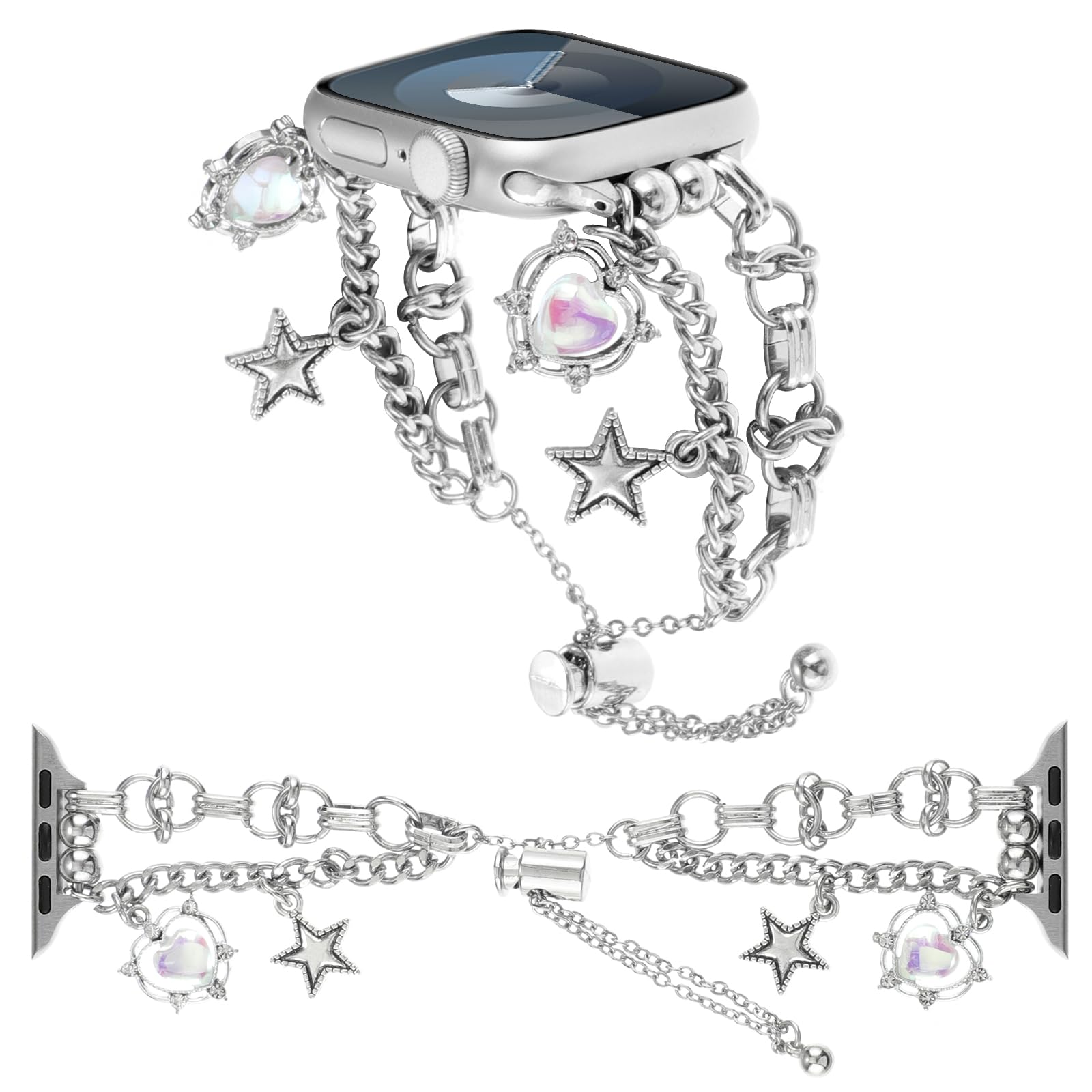 WONMILLE Bracelet Compatible with Apple Watch Band 38mm 40mm 41mm 42mm 44mm 45mm 49mm, Feminine Cute Pendants Dressy iWatch Series 9 8 7 6 5 4 3 2 1