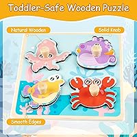 Vista 5 de Rompecabezas de madera para niños pequeños – 4 piezas de patrones de animales ecológicos con asas – Aprendizaje de habilidades motoras finas