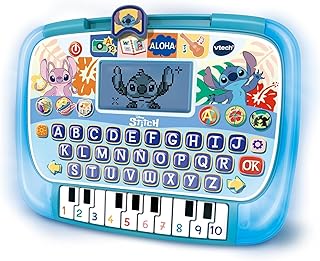 Stitch Educational Tablet, Electronic Toys Children +4 Years, LCD Display, 10 Activities, 4 Modes and 3 Levels, ABC Keyboard, Piano Keys, Original Voice, ESP Version