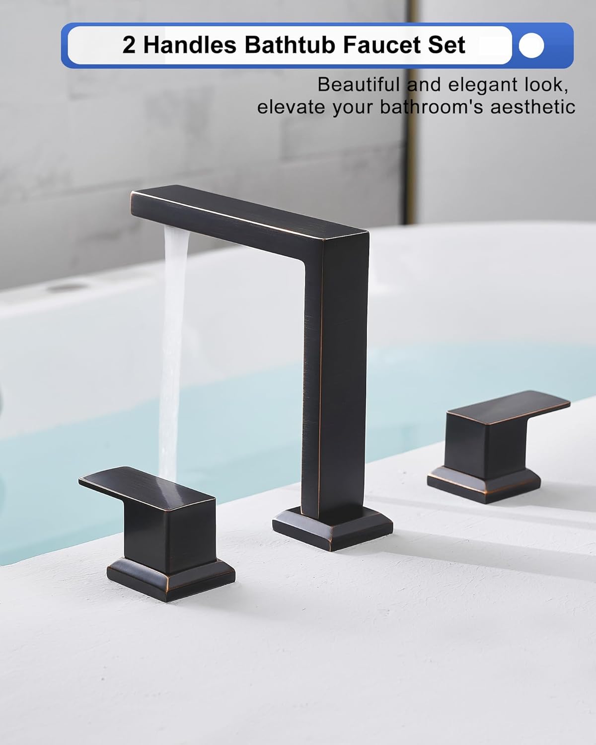 Oil Rubbed Bronze Bathroom Faucet 3 Hole, 4-16 Inch Brass Waterfall Faucet for Bathroom Sink, High Volume Roman Tub Faucet, Oil Rubbed Bronze Bathtub Faucet Set 2 Handle