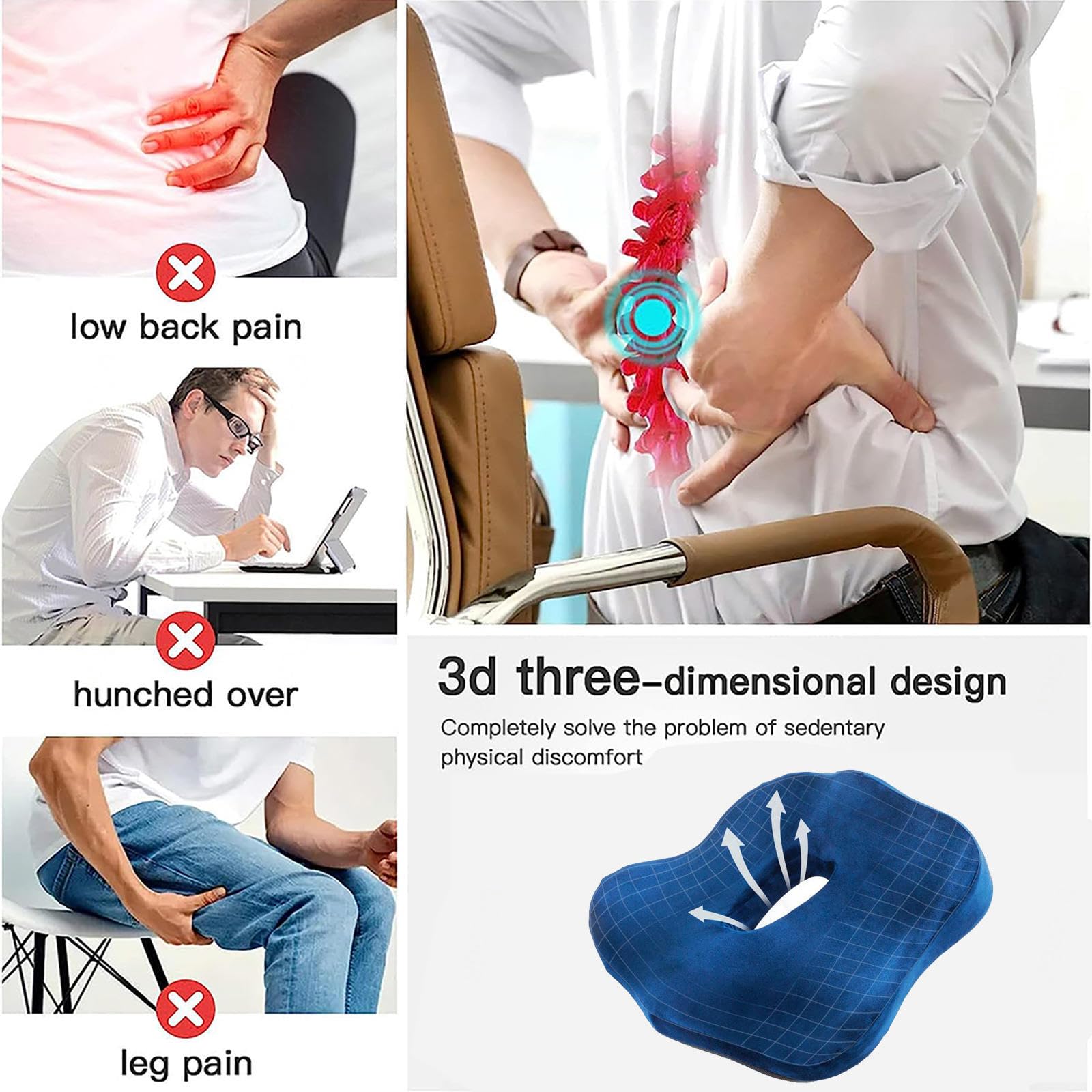 HAZARA Cojín Antiescaras Lavable Ergonómico Cojín De Silla para Oficina,Automóvil,Silla De Ruedas, Silla Escolar,A-Gray