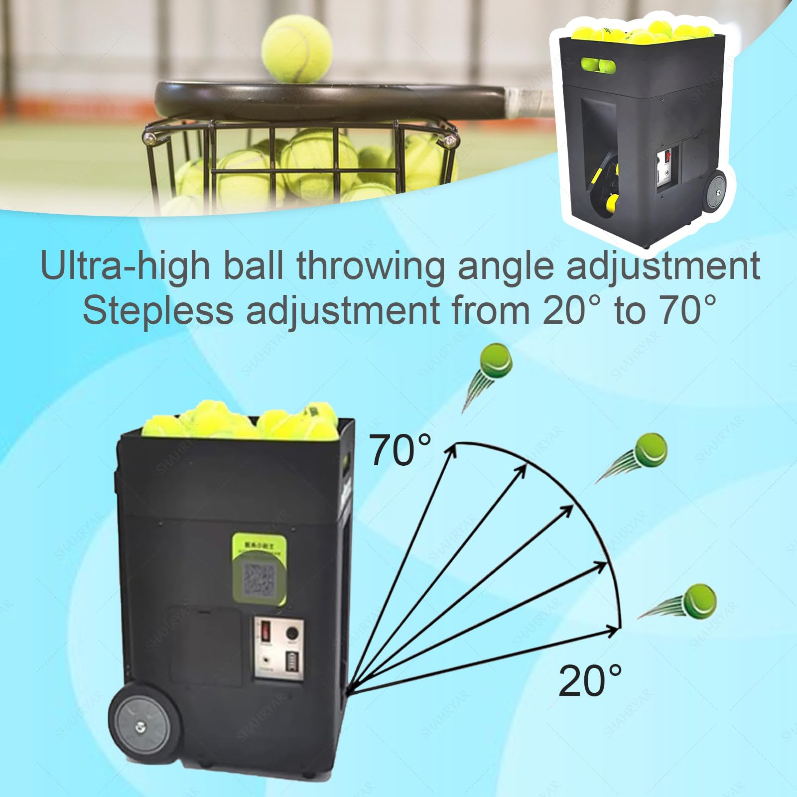 SHAHRYAR Macchina Lanciapalle Tennis Portatile, Lanciapalle Tennis Automatica,con Telecomando E Controllo App, Attrezzo per Allenamento Tennis per Bambini E Principianti