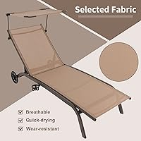 Vista 7 de Giantex Tumbona para exteriores, silla de bronceado con sombrilla y ruedas lisas, posición ajustable de 6 niveles, soporte para tazas, marco