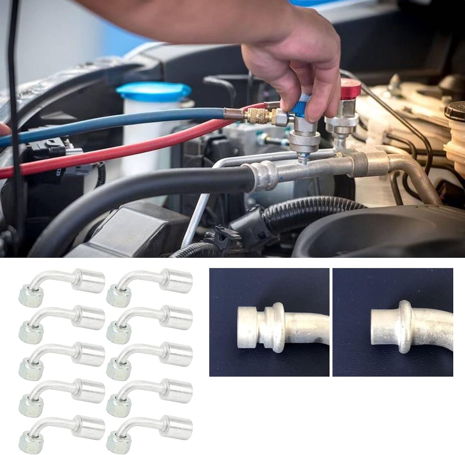 10PCs Car AC 90° Elbow Aluminum Connector, Angled 90 Degree Aluminum Joint for Automotive Air Conditioning Systems, Universal Fit for Cars Trucks and Retrofit
