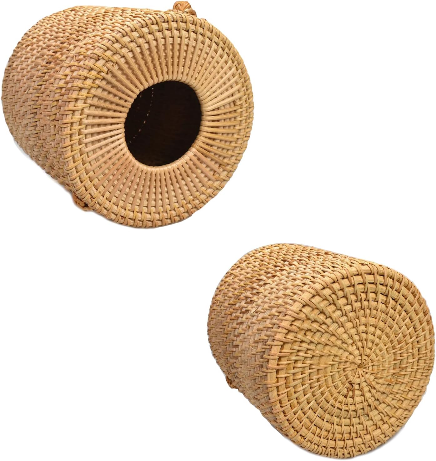 Hand-Woven Tissue Box Cover Rattan Wicker Tissue Box Holder for Bathroom Napkins Roll Paper Face Towels Organizer on Table Rustic Boho Decorative(Cylinder-Shaped)