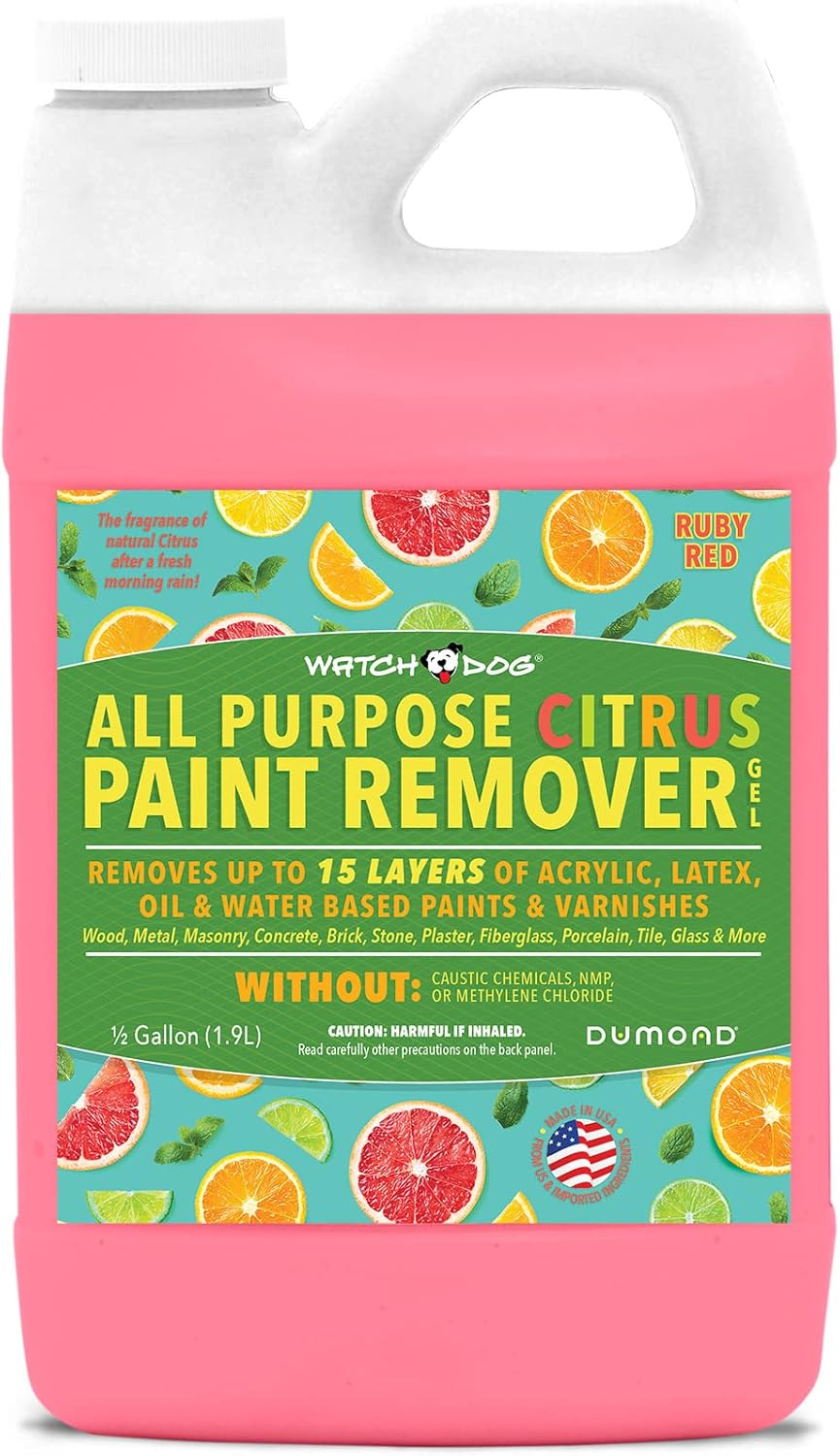 Watch Dog All Purpose Citrus Paint Remover - Ruby Red Color, Citrus Scent - Removes Multiple Layers of Paint (Latex, Oil, Acrylic, Water-Based), Varnish & Coatings - DIY Friendly - 1/2 Gallon