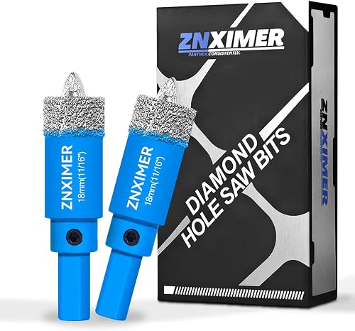 11/16 Inch Vacuum Brazed Diamond Hole Saws with Pilot Bits, 2-Pack | 18mm tile hole saw bits with pilot drills for tile, porcelain, ceramic, glass, granite, marble and stone; wet/dry use