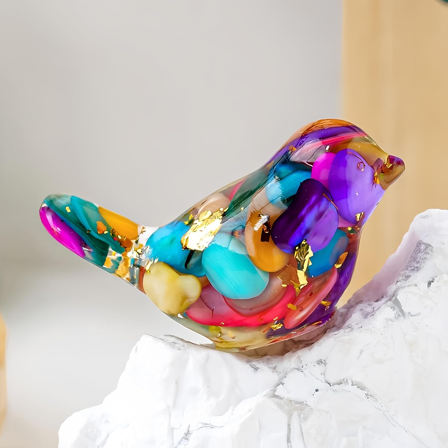 Crystal Bird Figurines Collectible Miniature Resin Glass Decorative Gravel Birds Art Crystal Animals Figurines for Office Desktop Home Decor Paperweight (Colorful)