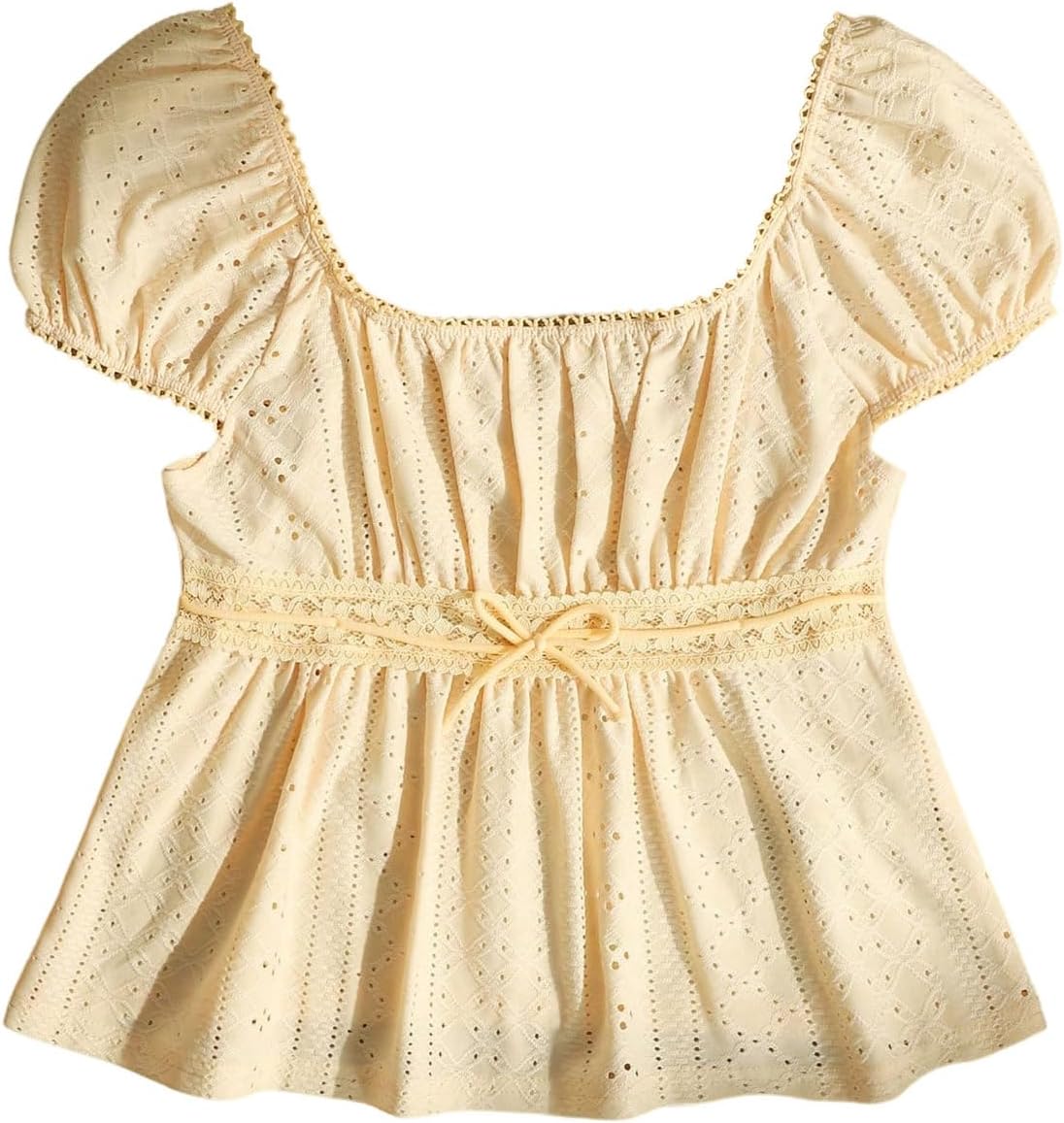 SOLY HUX Girl's Summer Cute Tops Peplum Babydoll Top Eyelet Blouses