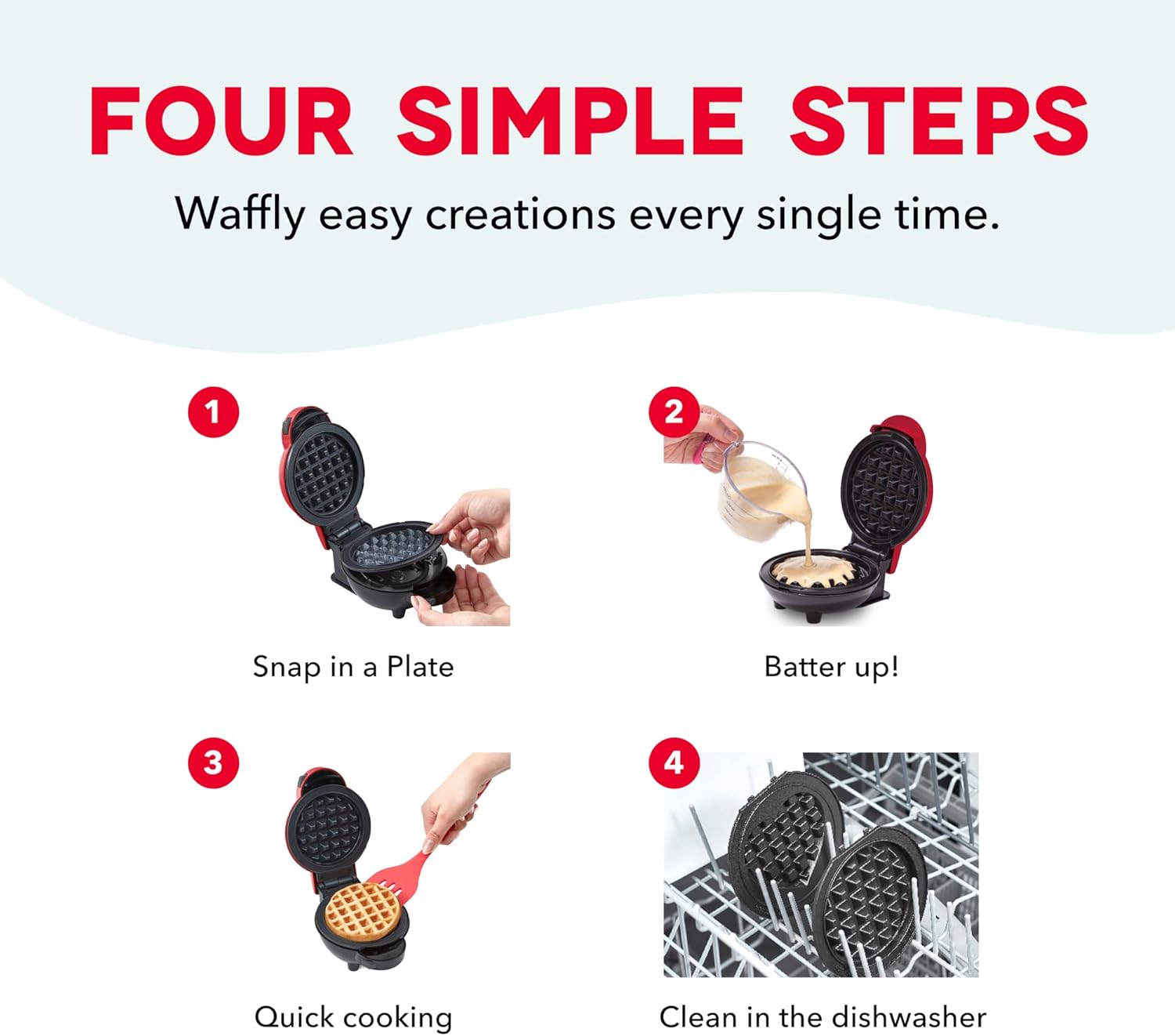 Dash MultiMaker® Mini System - Compact Waffle Maker for Family Breakfasts - Removable Griddle Plates & nonstick surface - 5 Plates - Red