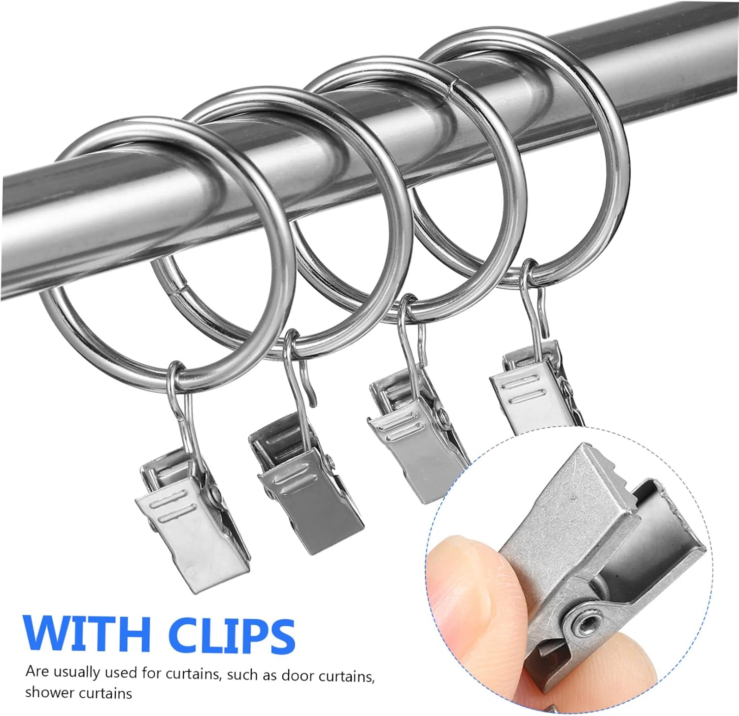Levemolo 40pcs Metal Curtain Clips Rings White Nickel Silver Shower Curtain Clips Holdbacks for Hanging Decor from Ceiling