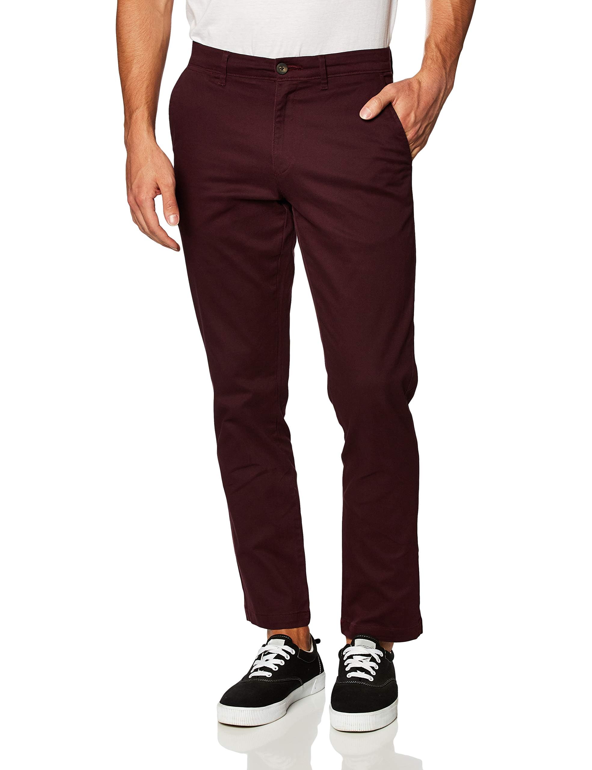 Amazon Essentials Men's Classic-Fit Casual Stretch Chino Trousers, Burgundy, 35W / 28L