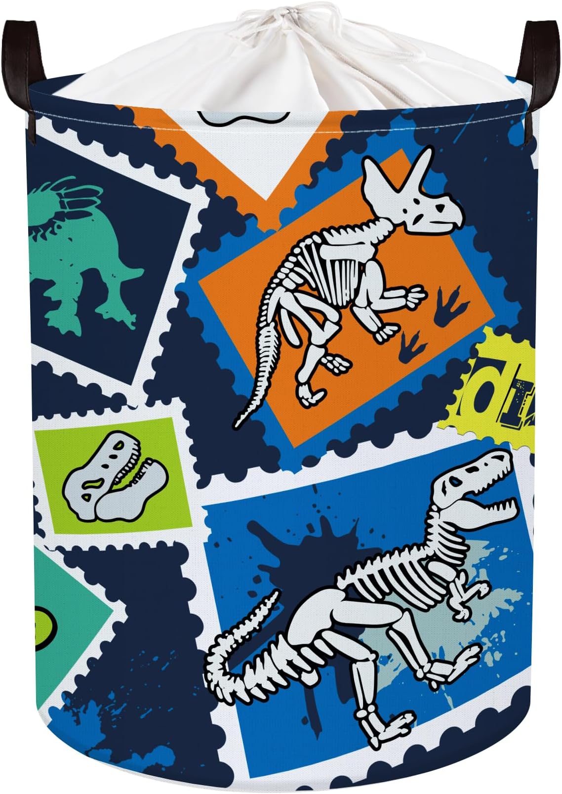 Cute Dinosaur Storage Basket for Parents Organizing Kids Toys Clothes Large Dragon Boys Gift Toy Box Box Bin Laundry Hamper for Bathroom Shower,Stamps,63L