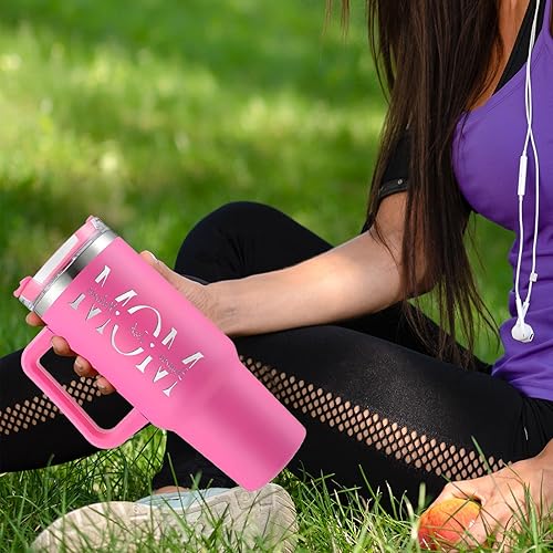 Miniatura 7 de Vaso personalizado de 40 onzas con nombre y texto grabado, taza de café de viaje personalizada para mamá con asa, popote y tapa, regalo