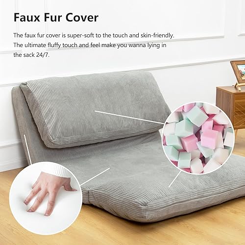 Miniatura 5 de N&V Sofá de espuma media, Colchón plegable, gris puerto, funda de pana, lavable a máquina, número de patente US D1,018,079 S