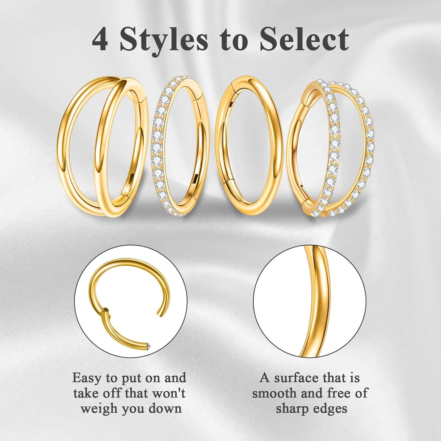 ONESING 4PCS 316L Surgical Steel Double Hoop Nose Rings Hypoallergenic Earring Hoops for CZ Cartilage Helix Rook Tragus Body Piercing Jewelry Stainless Steel Nose Rings Hoops for Women - Image 3