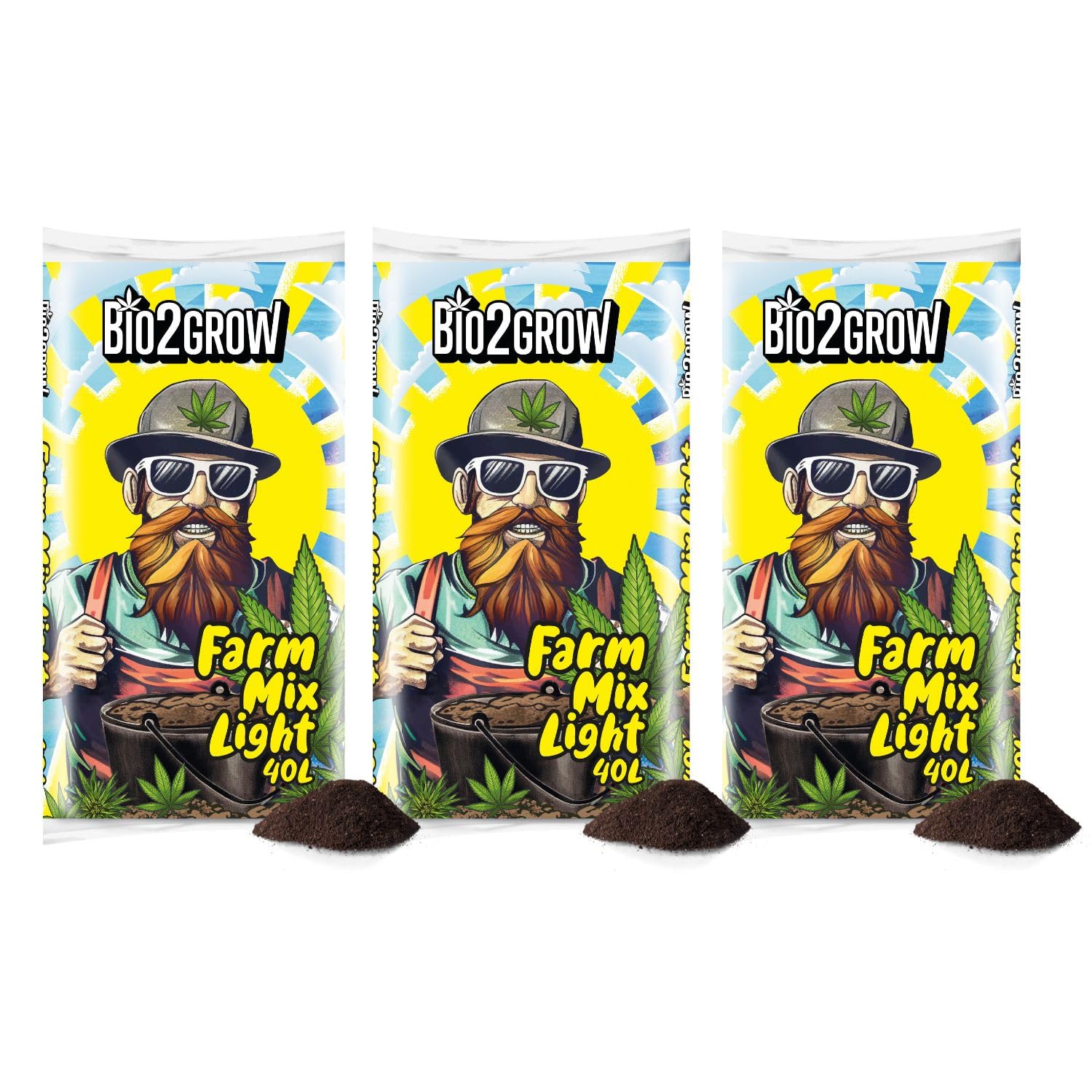 Bio2Grow Farm Mix Light 120 Liter 3 Säcke - Indoor & Outdoor Blumenerde für Pflanzen, Leichte Mischung