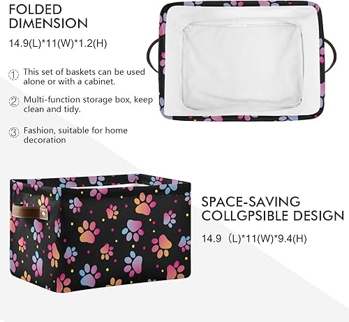 Miniatura 2 de susiyo Cestas de almacenamiento plegables grandes y coloridas con estampado de patas de gato, canastas decorativas plegables con asas de poliuretano