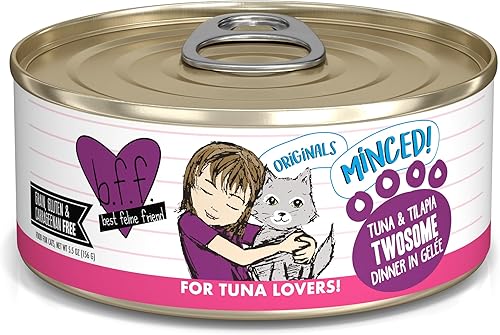 Weruva Best Feline Friend (B.F.F.) Twosome de atún y tilapia con atún y tilapia en gelée para gatos, lata de 5.5 onzas (paquete de 24)