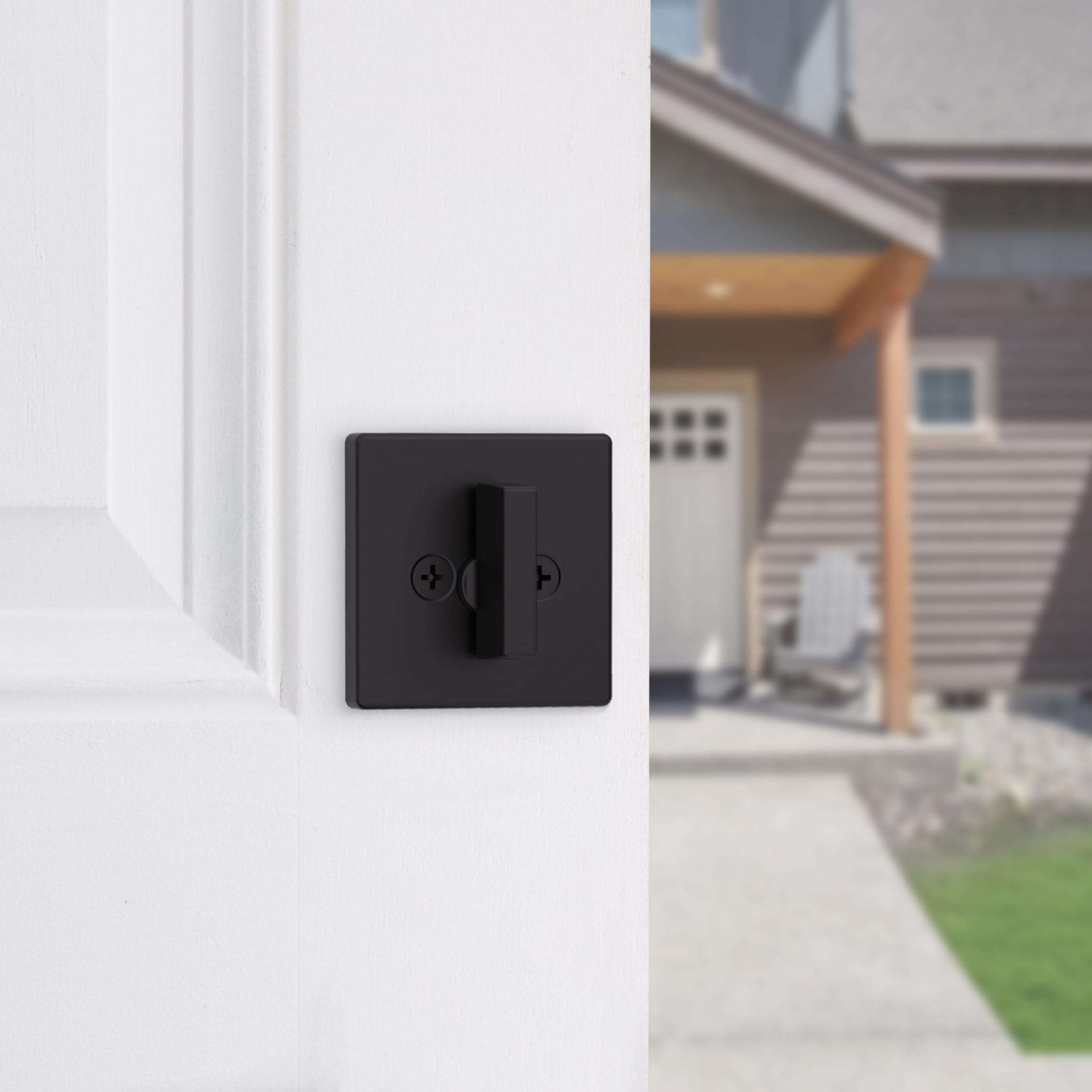 Kwikset 817, Serratura a chiavistello, nero opaco, quadrato, con chiave esterna, porta d'ingresso anteriore, resistente allo scassinamento, serratura a cilindro singolo, con protezione Microban