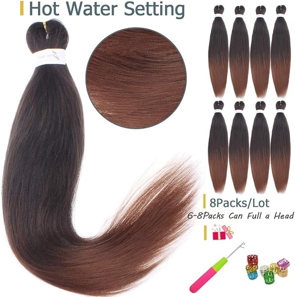 Leeven 8 Packs Pre Stretched Braiding Hair Yaki Texture Low Temperature Synthetic Hair Ombre Copper Red Easy Braid Hair for Woman Pre Stretched Ombre Braiding Hair Extensions /26 Pouces T30# - 2