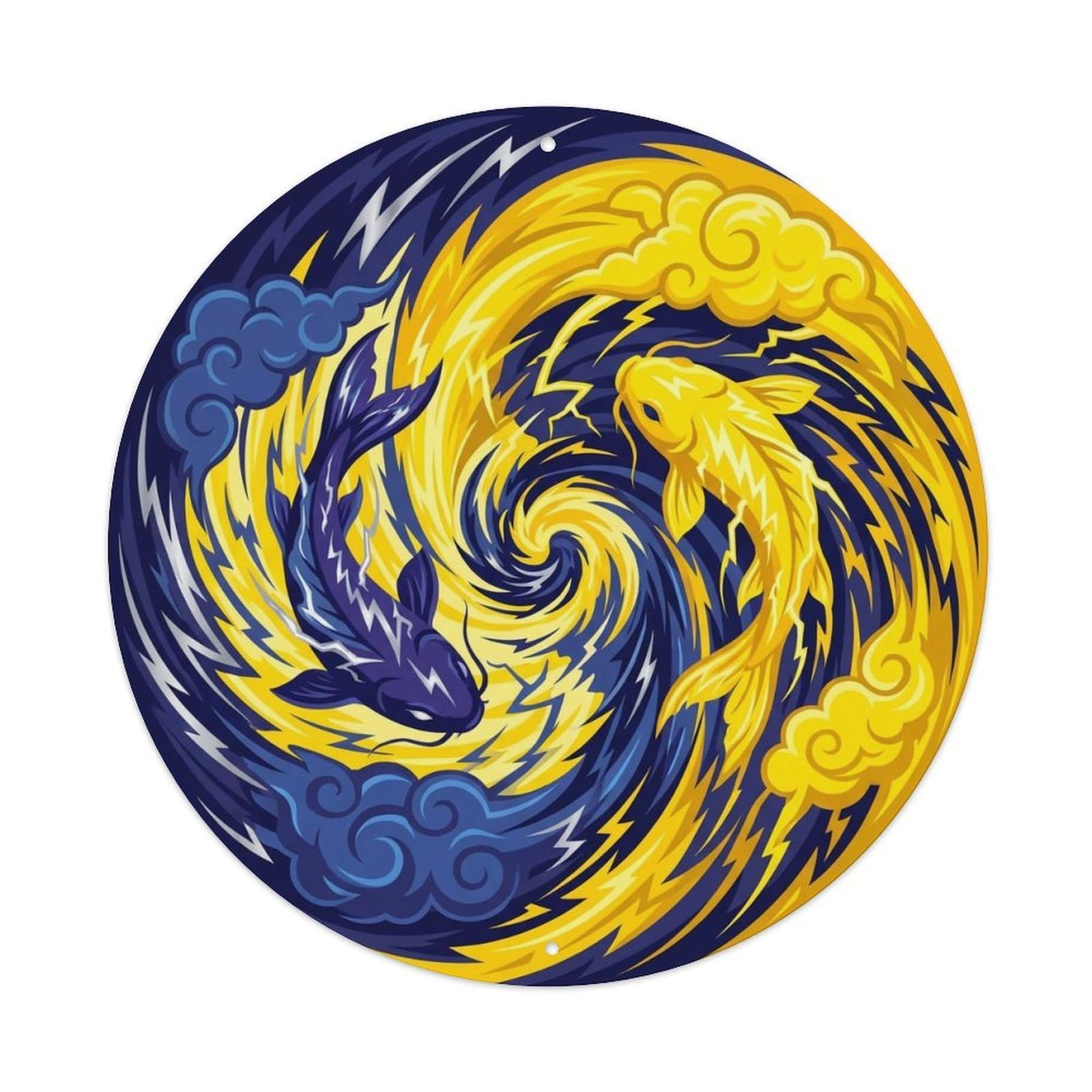 Tai Chi Koi Fish Thunder Storm Bolt Metal Tin Sign