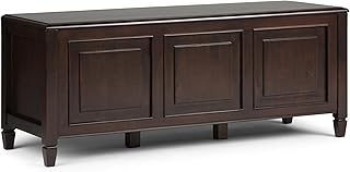 SIMPLIHOME Connaught Entryway Storage Bench - 51 inch Wide Solid Wood Storage Trunk Seat in Dark Chestnut Brown, Traditional Bench for Entryway or Living Room with Lift-Up Lid and Decorative Moulding