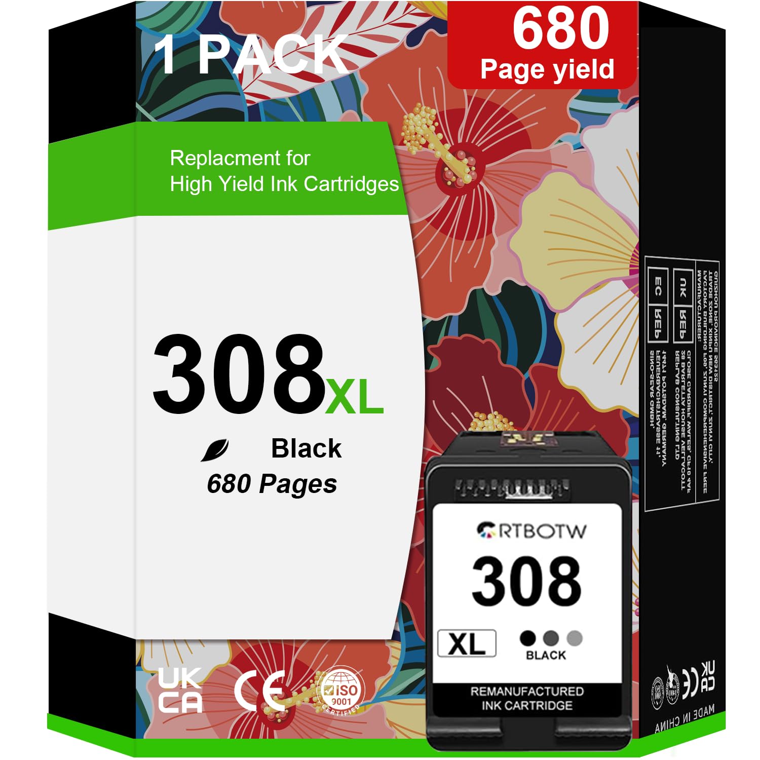 Cartucho de tinta negra HP 308 (color único) compatible con HP Envy 6110e, 6120e, 6122e, 6130, 6132e, 6532e