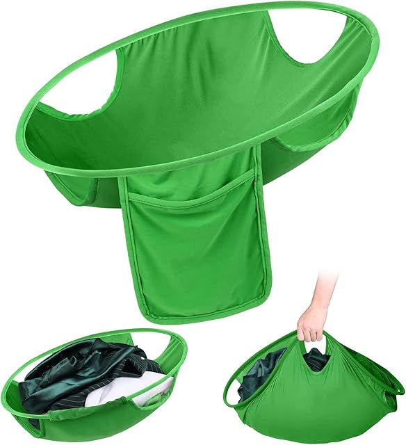 Pop-Up Laundry Hampers, 27'' Foldable Washing Basket Nylon Laundry Basket, Green Round Clothes Sorter Collapsible Wash Basket Room Organiser for Laundry - 27 Inch