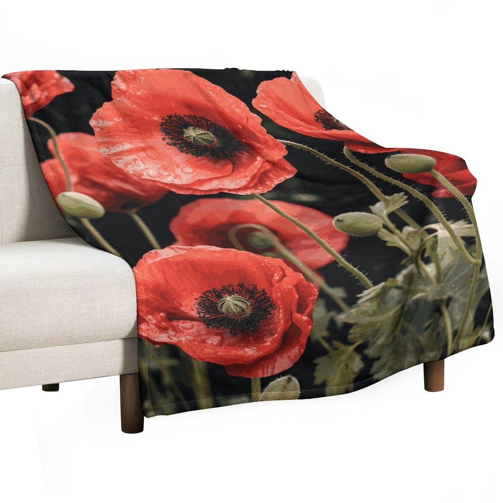 Plaid coquelicot en flanelle haut de gamme au toucher velours délicat
