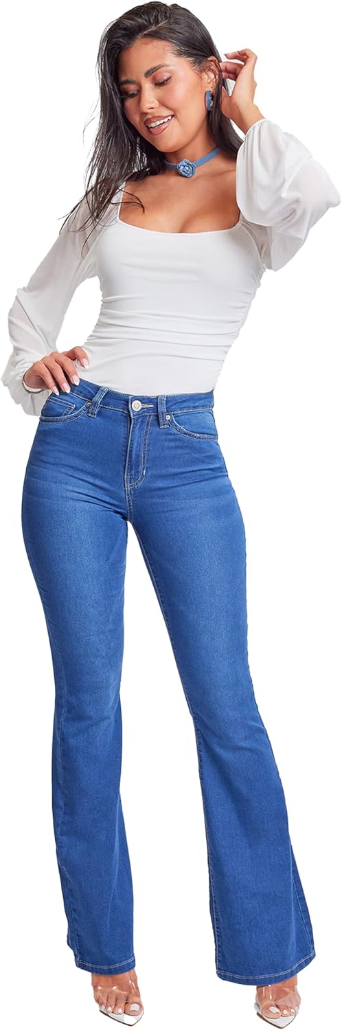 YMI Womens Hyper Denim Basic 5 Pkt 1 Btn Hr Flare Long Inseam - Image 5